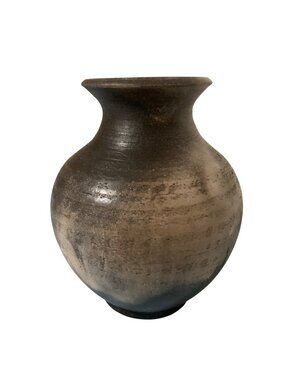 Raku Vase Studio Pottery Clay Black Grey Primitive Vase